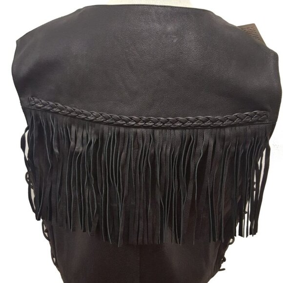 Women’s Rodeo Motorcycle Adjustable Side Lace and Fringed Leather Vest - Picture 2 of 4